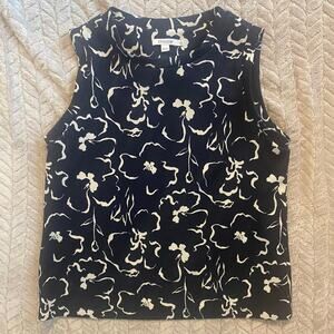 Chico's Zenergy Floral Scuba Tank Top Womens Size 1 Navy Blue White Stretch